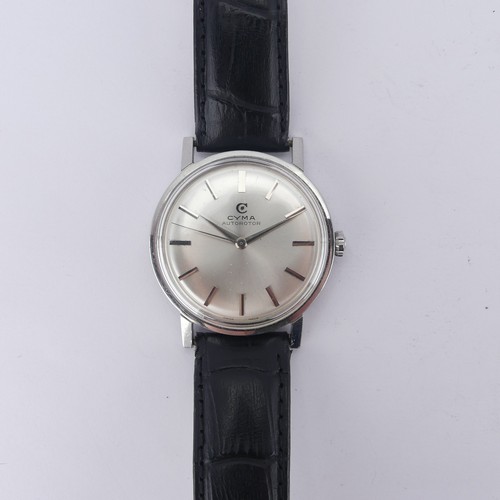 135 - A vintage Cyma automatic 'Autorotor' Wristwatch, 34mm diameter, on replacement black leather strap, ... 