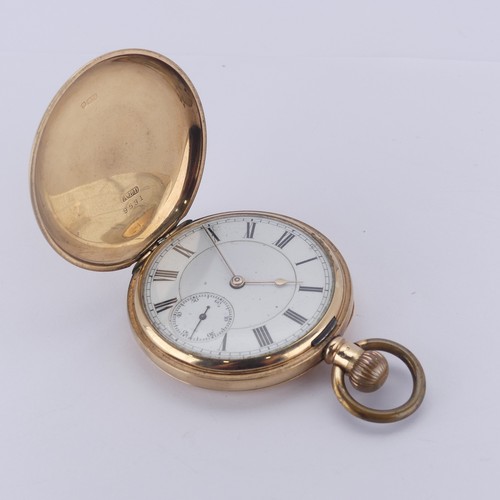 137 - A 9ct rose gold hunter cased Pocket Watch, the white enamel dial with Roman numerals and subsidiary ... 