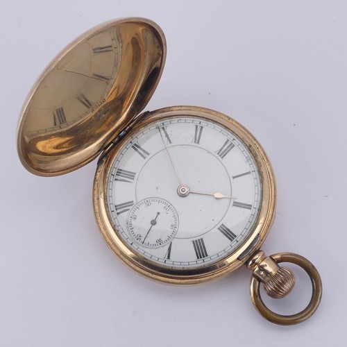 137 - A 9ct rose gold hunter cased Pocket Watch, the white enamel dial with Roman numerals and subsidiary ... 