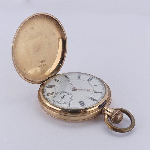 137 - A 9ct rose gold hunter cased Pocket Watch, the white enamel dial with Roman numerals and subsidiary ... 