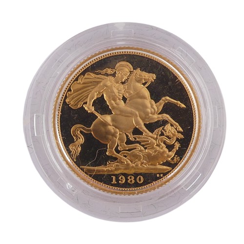 410 - An Elizabeth II gold proof Sovereign, dated 1980, in Royal Mint presentation case with certificate.... 