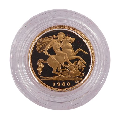 411 - An Elizabeth II gold proof Half Sovereign, dated 1980, in Royal Mint presentation case with certific... 