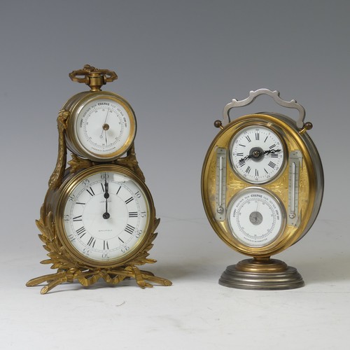 A Victorian combination Clock/Barometer, housed in gilt brass case ...