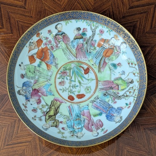 164 - A 19thC Chinese porcelain Plate, finely decorated with cobalt blue border, decorated to the well wit... 