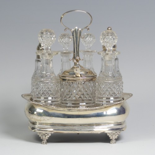 30 - A George III silver seven bottle Cruet Stand, by Andrew Fogelberg, hallmarked London 1813, three cor... 