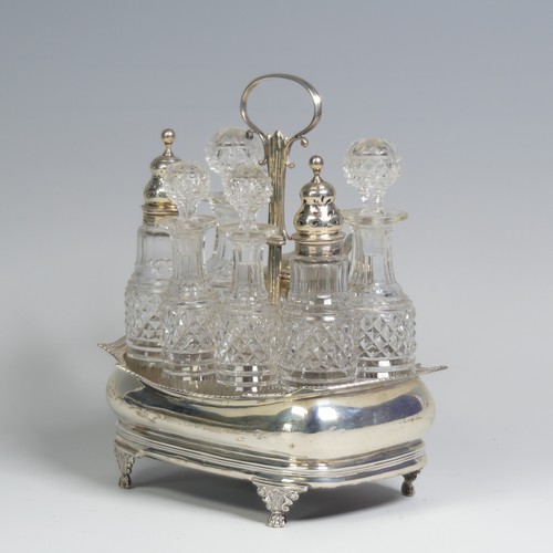 30 - A George III silver seven bottle Cruet Stand, by Andrew Fogelberg, hallmarked London 1813, three cor... 