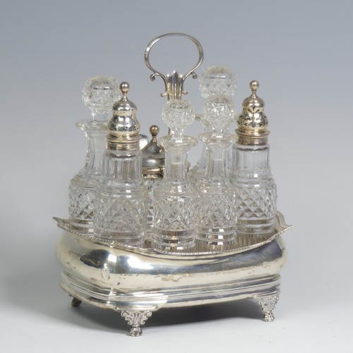 30 - A George III silver seven bottle Cruet Stand, by Andrew Fogelberg, hallmarked London 1813, three cor... 