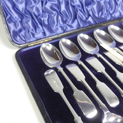 23 - A cased set of twelve Edwardian silver fiddle pattern Teaspoons, by Josiah Williams & Co., hallm... 