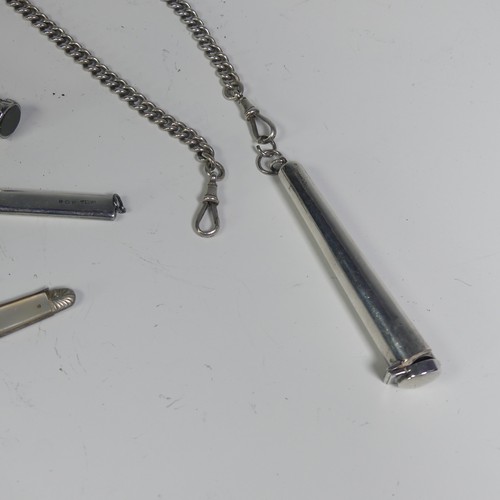 27 - A silver double 'Albert' Watch Chain, with bloodstone and carnelian fob suspended and with a silver ... 