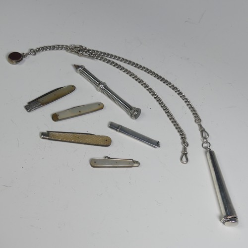 27 - A silver double 'Albert' Watch Chain, with bloodstone and carnelian fob suspended and with a silver ... 