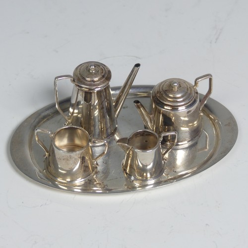 51 - An Elizabeth II miniature or toy five piece silver Tea Set, by John Rose, hallmarked Birmingham 1966... 