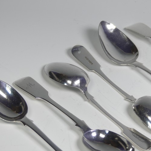 49 - A pair of Edwardian silver fiddle pattern Table Spoons, by Wakely & Wheeler, London 1909, togeth... 
