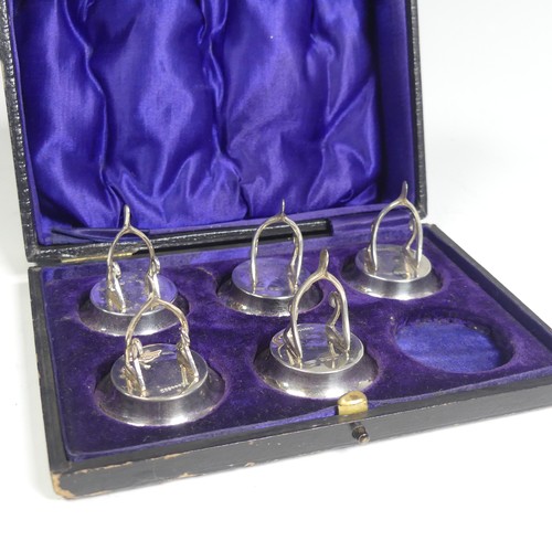 59 - An Edwardian cased part set of five novelty silver Menu / Placename Holders, by Levi & Salaman, ... 