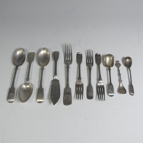 56 - A set of three late Victorian silver fiddle pattern Dessert Spoons, by Josiah Williams & Co., ha... 