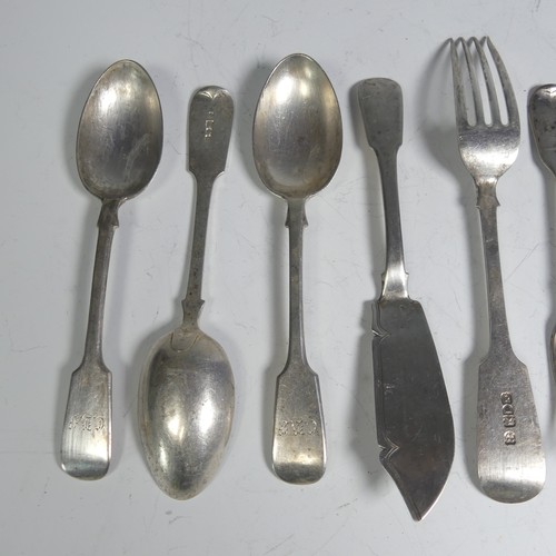 56 - A set of three late Victorian silver fiddle pattern Dessert Spoons, by Josiah Williams & Co., ha... 