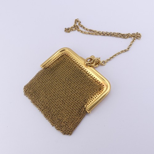 358 - An early 20thC Continental 15ct gold mesh Coin Purse, with cross over ball snap, the two part interi... 