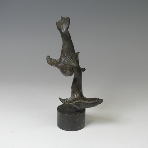 17 - Adam Binder (British, b. 1970), limited edition patinated bronze sculpture of seals, raised on cylin... 