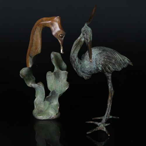 13 - Michael Storey (British, b. 1948), a bronze sculpture of a Heron, H 18 cm, together with another bro... 