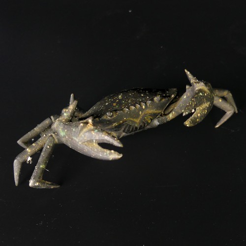 22 - A Japanese bronze study of a Crab, lacking two lower limbs, W 14.5 cm.Provenance: The Captain Campbe... 