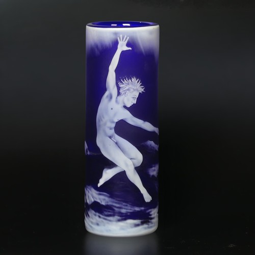 37 - Alasdair Gordon (1931 - 2019) a studio glass cylindrical sleeve Vase, with cameo glass depiction of ... 