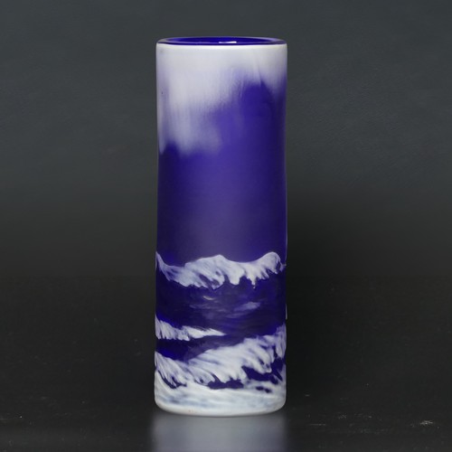37 - Alasdair Gordon (1931 - 2019) a studio glass cylindrical sleeve Vase, with cameo glass depiction of ... 