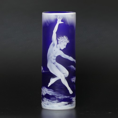 37 - Alasdair Gordon (1931 - 2019) a studio glass cylindrical sleeve Vase, with cameo glass depiction of ... 