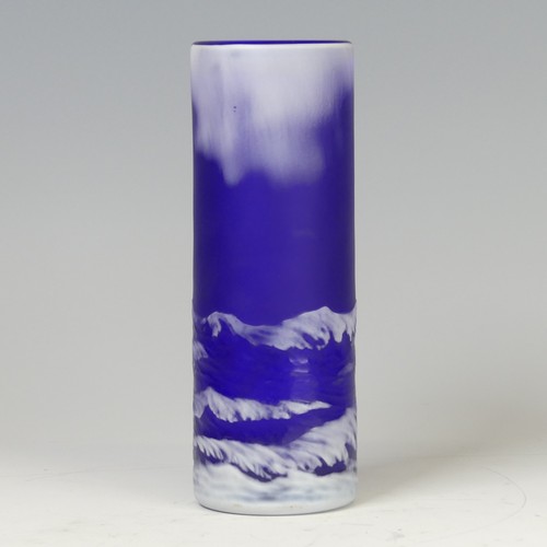 37 - Alasdair Gordon (1931 - 2019) a studio glass cylindrical sleeve Vase, with cameo glass depiction of ... 