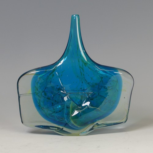 43 - A Mdina glass Axe-head Vase, the hand-blown piece with slender neck and thick shoulders, deep sea bl... 