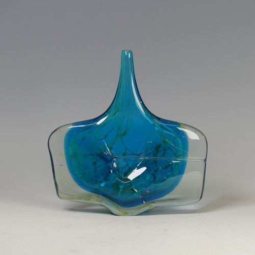 43 - A Mdina glass Axe-head Vase, the hand-blown piece with slender neck and thick shoulders, deep sea bl... 