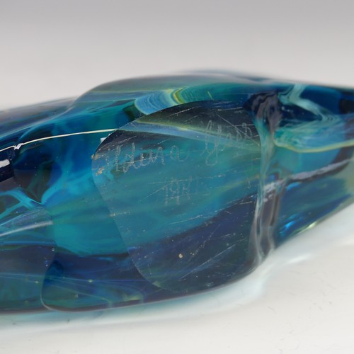 43 - A Mdina glass Axe-head Vase, the hand-blown piece with slender neck and thick shoulders, deep sea bl... 