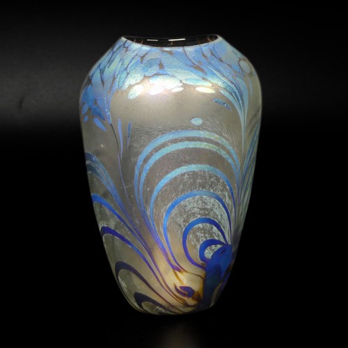 27 - Norman Stuart Clarke (b. 1946) a studio glass Vase, of iridescent stylised wave pattern, etched sign... 