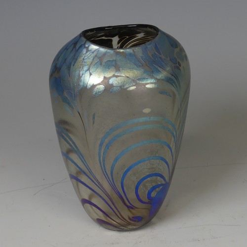 27 - Norman Stuart Clarke (b. 1946) a studio glass Vase, of iridescent stylised wave pattern, etched sign... 