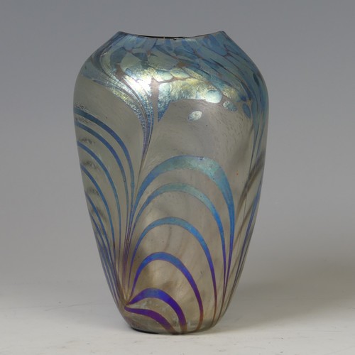 27 - Norman Stuart Clarke (b. 1946) a studio glass Vase, of iridescent stylised wave pattern, etched sign... 
