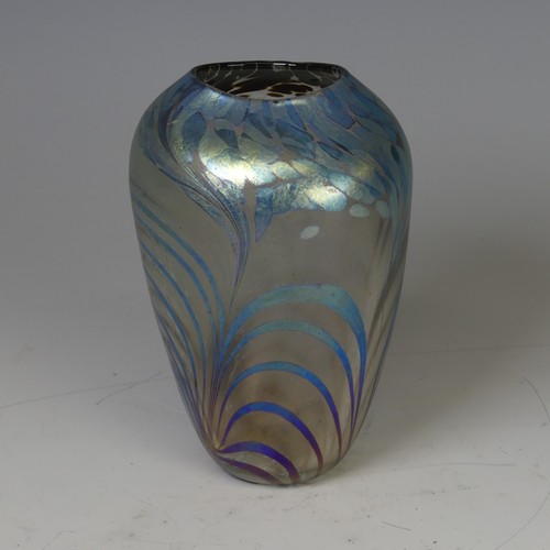 27 - Norman Stuart Clarke (b. 1946) a studio glass Vase, of iridescent stylised wave pattern, etched sign... 