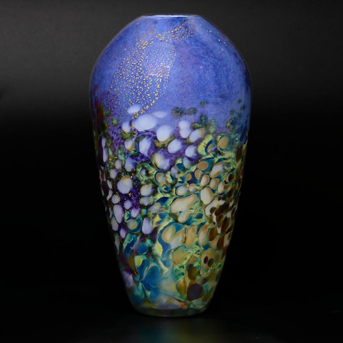 35 - Jonathan Harris (Contemporary) a studio glass Vase, decorated with blue ground, golden flecks and st... 