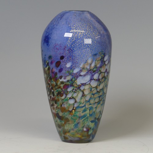 35 - Jonathan Harris (Contemporary) a studio glass Vase, decorated with blue ground, golden flecks and st... 