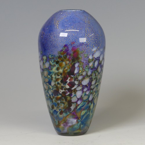35 - Jonathan Harris (Contemporary) a studio glass Vase, decorated with blue ground, golden flecks and st... 