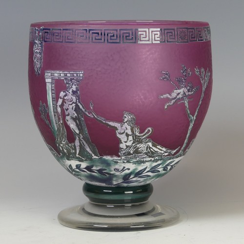 34 - Jonathan Harris (Contemporary) a studio glass 'Portland Cameo Bowl', with pink ground and overlayed ... 