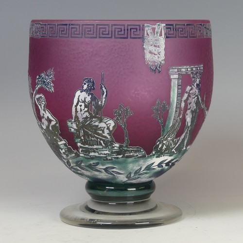 34 - Jonathan Harris (Contemporary) a studio glass 'Portland Cameo Bowl', with pink ground and overlayed ... 