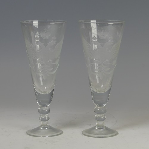 58 - A pair of 20thC wine Glasses, possibly Russian, engraved with double-headed Eagle with conical bowl,... 