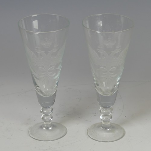 58 - A pair of 20thC wine Glasses, possibly Russian, engraved with double-headed Eagle with conical bowl,... 
