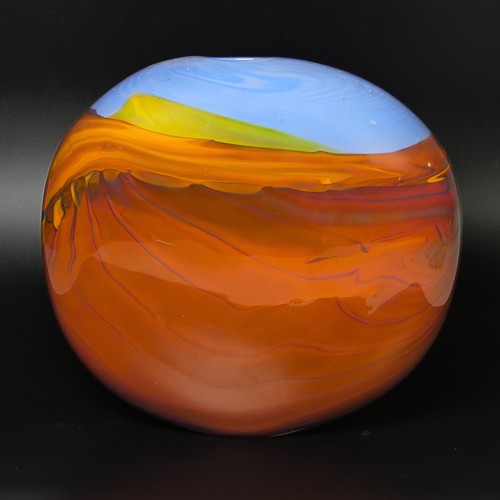 28 - Peter Layton (b. 1937) a studio glass 'Mirage' Vase, decorated with stylised dessert scene in deep o... 