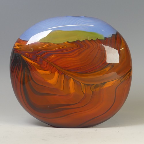 28 - Peter Layton (b. 1937) a studio glass 'Mirage' Vase, decorated with stylised dessert scene in deep o... 