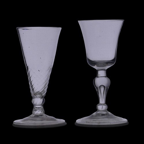 57 - A Georgian Wrythen conical Wine Glass, with elongated conical bowl, knopped stem and flared foot, H ... 