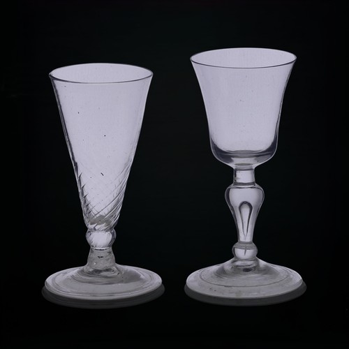 57 - A Georgian Wrythen conical Wine Glass, with elongated conical bowl, knopped stem and flared foot, H ... 