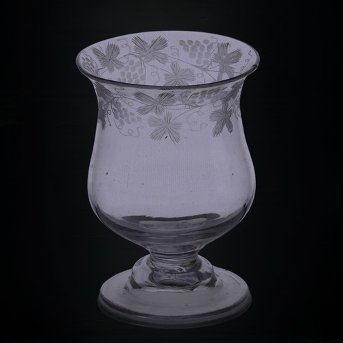 54 - A Georgian water Glass, with flared bowl, engraved to rim with fruiting vines and stepped foot, H 11... 