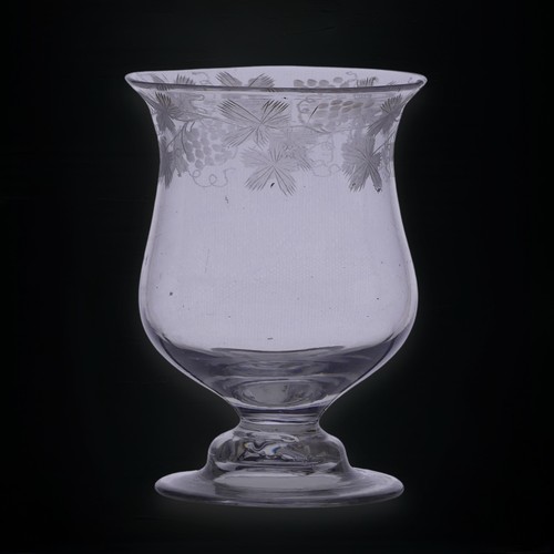 54 - A Georgian water Glass, with flared bowl, engraved to rim with fruiting vines and stepped foot, H 11... 
