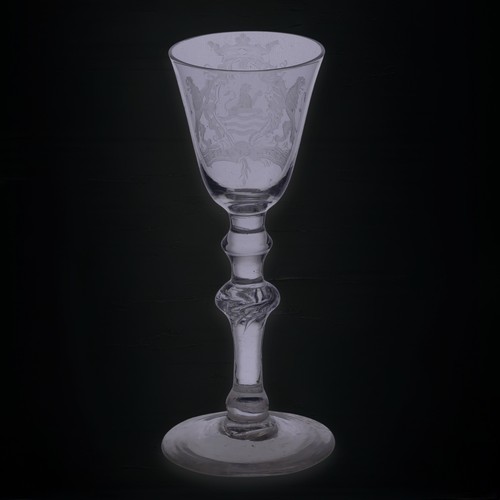 56 - An antique Dutch Zeeland province armorial Wine Glass, possibly c. 1750, with engraved Zeeland Coat ... 