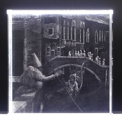 41 - James Denison-Pender (Contemporary) 'Punchinello', a stipple engraved glass block depicting a Veneti... 