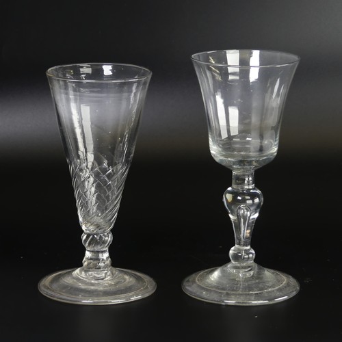 57 - A Georgian Wrythen conical Wine Glass, with elongated conical bowl, knopped stem and flared foot, H ... 